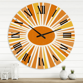 Designart 'Minimalist Bright Shining Orange Sun Rays I' Modern Wall Clock