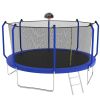 14FT Trampoline with Basketball Hoop, ASTM Approved Reinforced Type Outdoor Trampoline with Enclosure Net