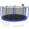 14FT Trampoline with Basketball Hoop, ASTM Approved Reinforced Type Outdoor Trampoline with Enclosure Net