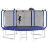 14FT Trampoline with Basketball Hoop, ASTM Approved Reinforced Type Outdoor Trampoline with Enclosure Net