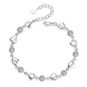 Women's Hollow Out Heart Silver Plated Bracelet (Color: White diamond)